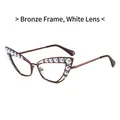 Chic bronze metal cat-eye sunglasses with white lenses and decorative pearl accents - Bronze Frame White Lens