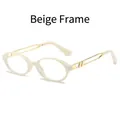 Oval off-white frames with blue light blocking lenses and gold geometric hollow temples - Rice White Frame Clear Lens