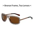 Oversized oval sunglasses with bronze frame and brown lenses featuring rhinestone accents - Bronze Frame Brown Lens