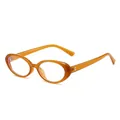 Stylish oval blue light blocking glasses with a glossy amber orange tea frame - Orange Frame Clear Lens