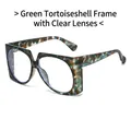 Oversized geometric sunglasses in green tortoiseshell frame with clear white lenses - Green Tortoise Frame Clear Lenses