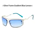 Y2K Y2K semi-rimless silver metal sunglasses with blue gradient lenses and wavy temples - Silver Frame Gradient Blue Lens