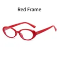 Fashionable red oval frame anti-blue light glasses with stylish silver hinge accents - Red Frame Clear Lens
