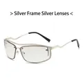 Y2K half-frame silver sunglasses with wavy metal temples and silver coated lenses - Silver Frame Light Silver Lens