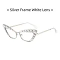 Chic cat eye sunglasses with silver metal frame and elegant pearl embellishments - Silver Frame Clear Lenses