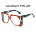 Fashionable oversized square sunglasses with bright orange frames and camouflage temples - Orange Frame Clear Lens