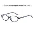 Retro oval transparent grey sunglasses with heart-shaped metal accents on temples - Transparent Grey Frame Clear Lens
