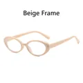 Fashionable beige oval frame glasses with anti-blue light lenses and thick retro design - Beige Frame Transparent Lens