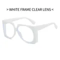 Retro oversized white sunglasses with V-shaped bridge and clear lenses in fashion style - White Frame White Lens