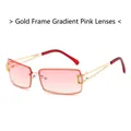 Lunettes de soleil carrées Y2K sans monture avec monture dorée et verres roses - Monture Dorée Verres Dégradés Roses