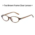 Oval tea-brown resin sunglasses with silver heart studs and transparent lenses - Cold Tea Frame Clear Lens