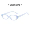 Minimalist oval anti-blue light glasses with light blue transparent resin frames - Blue Frame Transparent Lens