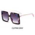 Pink tortoiseshell square sunglasses with transparent temples and gray gradient lenses - Pink Tortoise Frame Gradient Gray Lenses
