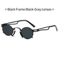 Retro steampunk round sunglasses with thin black metal frames and dark grey lenses - Black Frame Black Grey Lens