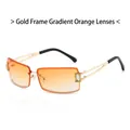 Lunettes de soleil dorées sans monture avec verres dégradés orange et strass brillants - Monture Dorée Verres Oranges Dégradés