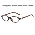 Oval glasses in translucent tea frame with clear lenses and heart-shaped temple detail - Translucent Tea Frame Clear Lens
