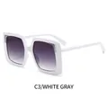 Square oversized white frame sunglasses with double gray gradient lenses for women - White Frame Gray Lens