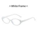 Chic white oval anti-blue light glasses frame with elegant metal temple accents - White Frame Transparent Lens