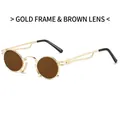 Retro round sunglasses featuring a gold metal frame and stylish tea lenses with镂空 temples - Gold Frame Tea Lens