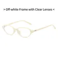 Oval off-white frames with clear lenses and silver heart details on the temples - Rice White Frame Clear Lens