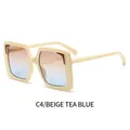 Fashionable oversized square sunglasses with beige frames and tea blue gradient lenses - Beige Frame Tea Blue Lens