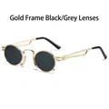 Vintage round sunglasses featuring a slim gold metal frame and dark grey lenses - Gold Frame Black Grey