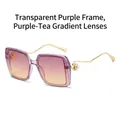 Lunettes de soleil carrées oversize avec monture violette et branches dorées perlées - Monture Violette Transparente Verres Thé Violet