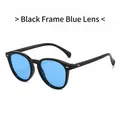 Retro-Oval-Sonnenbrille mit schwarzem Rahmen und blauen Gläsern im modernen Design - Schwarzer Rahmen Blaue Gläser