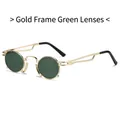 Retro small round sunglasses with gold geometric frame and dark green lenses - Gold Frame Dark Green Lens