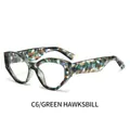Cat eye blue light blocking glasses in green tortoiseshell finish with hexagonal frames - Green Hawksbill