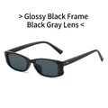 Retro rectangle sunglasses with bright black frame and grey lenses for stylish outdoor use - Glossy Black Frame Grey Lens