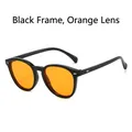 Retro-Sonnenbrille mit schwarzem Rundrahmen, orangefarbenen Gläsern und Metallnieten - Schwarzer Rahmen Orangefarbene Gläser
