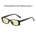Vintage small rectangle sunglasses with glossy black frames and yellow lenses for street style - Bright Black Frame Yellow Lens