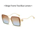 Lunettes de soleil carrées beiges surdimensionnées avec verres dégradés et détails perles - Monture Beige Verres Thé Bleu