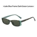 Retro square sunglasses featuring speckled lake blue frames and dark green lenses - Lake Blue Tortoise Frame Dark Green Lenses