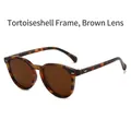 Retro tortoiseshell oval sunglasses with brown lenses and silver metal rivets - Tortoiseshell Frame Tea Lens