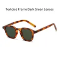 Classic tortoise shell frame sunglasses with dark green lenses and metal rivets - Tortoise Frame Dark Green Lens