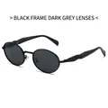 Retro oval metal sunglasses with black frames and dark grey lenses for a modern look - Black Frame Black Grey Lens