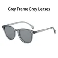 Oval grey frame sunglasses with matching grey lenses and silver rivet accents - Translucent Grey Frame Grey Lens
