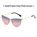 Chic cat eye sunglasses with gold cutout frames and gradient grey pink lenses - Gold Frame Gray Pink Lens