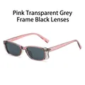 Retro small square sunglasses with pink transparent frame and dark grey tinted lenses - Transparent Pink-Grey Frame Black Grey Lenses
