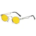 Retro round sunglasses with silver metal frame and bright yellow lenses in punk style - Silver Frame Yellow Lens