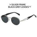 Silver metal oval sunglasses with black grey lenses and wide temples for women - Silver Frame Black Grey Lens