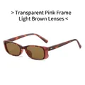Retro small frame sunglasses with transparent pink tortoise frame and light brown lenses - Transparent Pink Frame & Light Tea Lenses