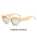 Occhiali da sole cat-eye retrò con montatura beige e lenti sfumate tè-blu per moda - Montatura Beige Lenti Tè Blu (C3)