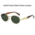Oval retro sunglasses featuring gold metal frames, dark green lenses, and tortoiseshell temples - Gold Frame Dark Green Lens
