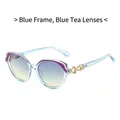 Chic blue oval sunglasses with purple accents and blue gradient lenses for women - Blue Frame Blue Yellow Lens