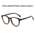 Retro oval tea frame sunglasses with clear lenses and minimalist rice nail accents - Tea Frame Clear Lens