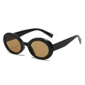 Retro ovale zonnebril met glanzend zwart montuur en stijlvolle champagne glazen - Zwart Frame Champagne Lenzen