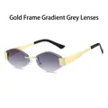 Retro randloze metalen zonnebril met goudkleurig frame en grijze gradiëntglazen - Gouden Frame Gradiënt Grijze Lens